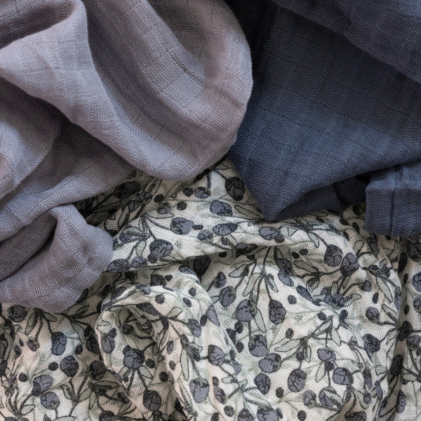 3-pack muslin cloths Blue Olive