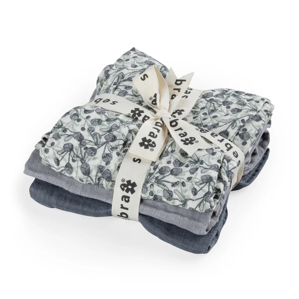 3-pack muslin cloths Blue Olive