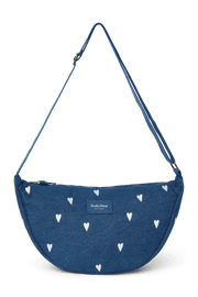 Sac banane en jean pour adulte, cœurs blancs bleu foncé