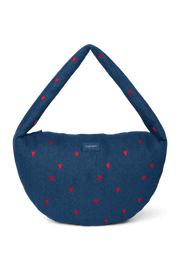 Denim Cross Body Bag Dark Blue Red Hearts