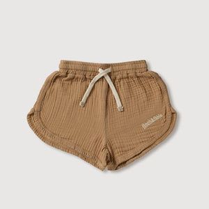 Leichte, bequeme Musselin-Shorts in Bronze mit elastischem Bund und Kordelzug, ideal für warme Tage.