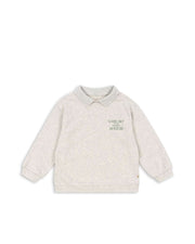 Spotty Langarm-Poloshirt Off White Melange
