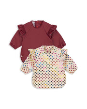 Lot de 2 bavoirs à manches Coeur Glitter / Sangria