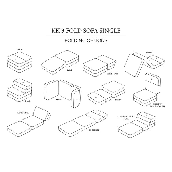 byKlipKlap KK 3 Fold Sofa Single - Blue Grey w. Grey | Kindersofa | Beluga Kids