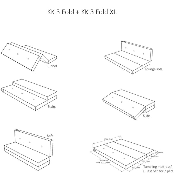 byKlipKlap KK 3 Fold Multi Grey w. Grey | Faltmatratze | Beluga Kids