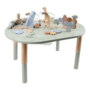 Little Dutch Aktivitätentisch Safari Friends aus FSC-Holz mit Puzzle, Drehelementen und Zug, Gesamtansicht