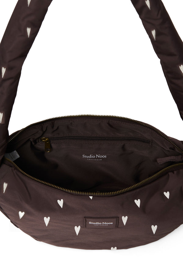 Mini sac bandoulière Puffy Hearts marron