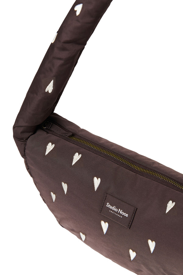 Mini sac bandoulière Puffy Hearts marron