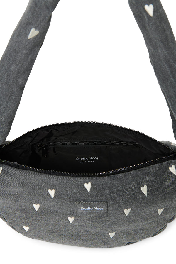 Denim Mini Cross Body Bag Grey Hearts