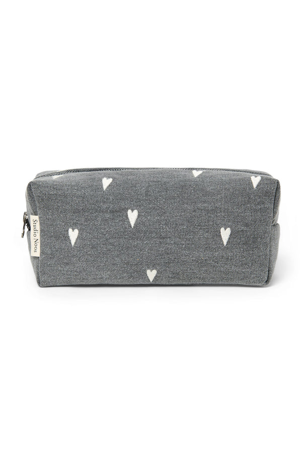 Denim Pouch Grey Hearts