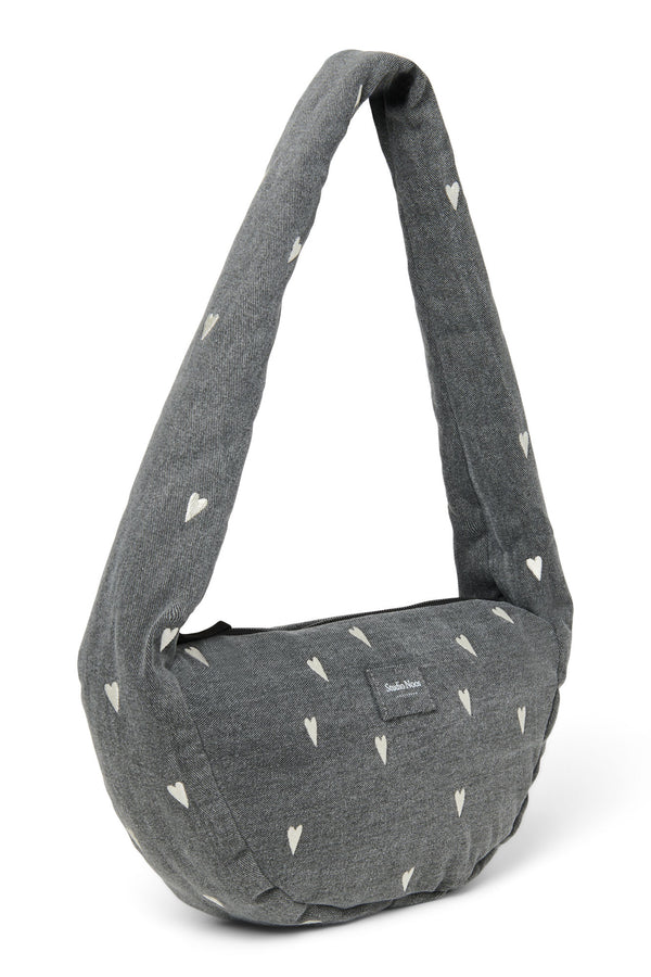 Denim Mini Cross Body Bag Grey Hearts