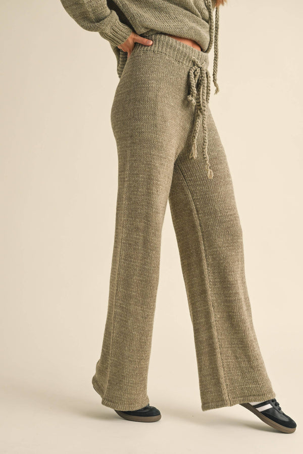 Knitted Pants with Drawstring Olive