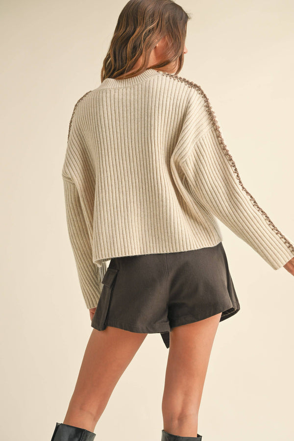 Pull côtelé beige/marron