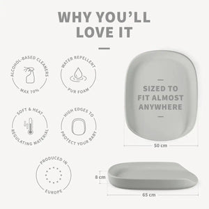 Sebra Pulse Wickelmatte Stone Grey von der Seite, geformter Rand