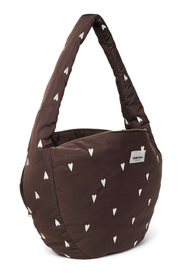 Studio Noos Cross Body Bag Brown Hearts geöffnet mit Innenfach