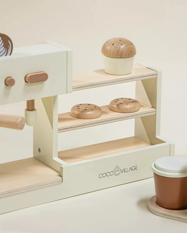 Wooden Coffee Shop Playset with Accessories