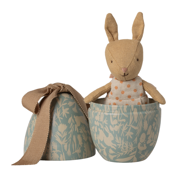 Œuf de Pâques avec un micro-lapin, petit, bleu poudré 