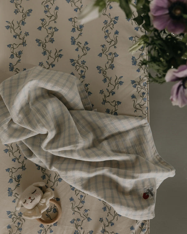 Lot de 2 couvertures en mousseline Petit vichy bleu ciel