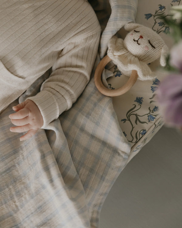 Lot de 2 couvertures en mousseline Petit vichy bleu ciel