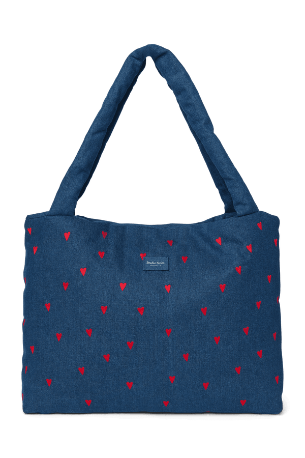 Studio Noos Denim Mom Bag Dark Blue Red Hearts