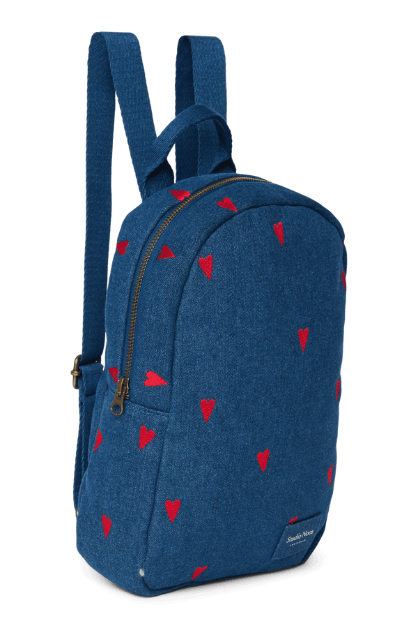 Studio Noos Mini Rucksack Dark Blue Red Hearts geöffnet