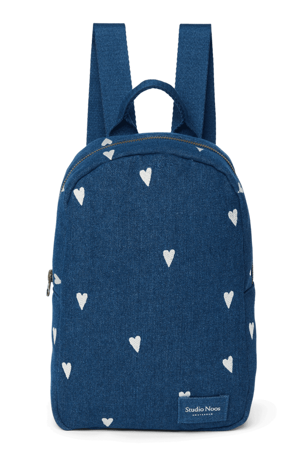 Studio Noos Denim Mini Rucksack Dark Blue White Hearts für Kinder