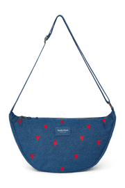 Sac banane en denim pour adulte Cœurs rouges bleu foncé