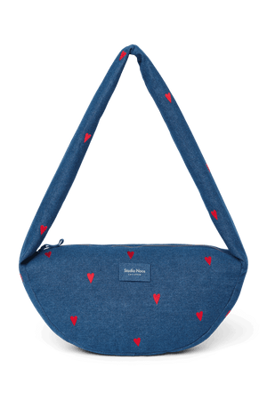 Studio Noos Denim Mini Cross Body Bag Dark Blue Red Hearts