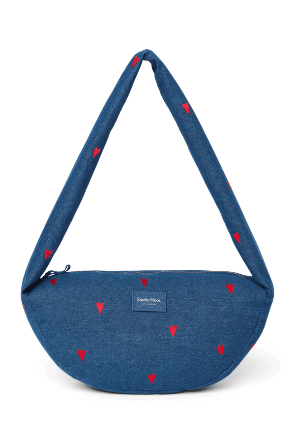 Studio Noos Denim Mini Cross Body Bag Dark Blue Red Hearts