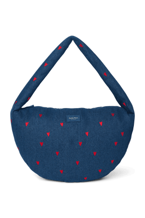 Studio Noos Denim Cross Body Bag Dark Blue Red Hearts