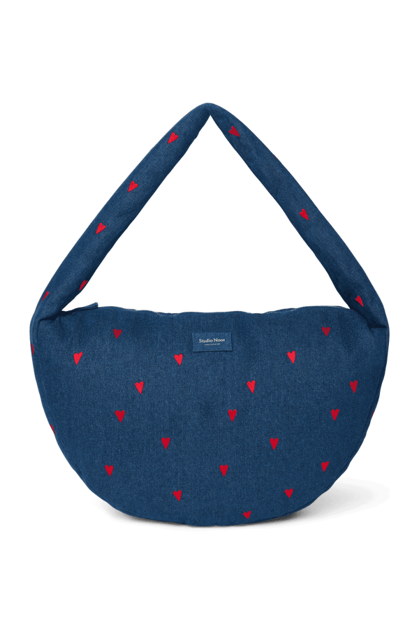 Studio Noos Denim Cross Body Bag Dark Blue Red Hearts