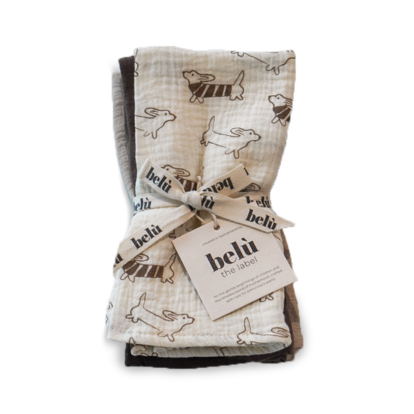 3-Pack Musselin-Mulltücher Sausage Dog