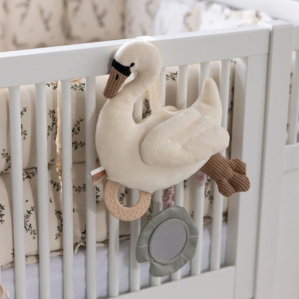 Swan-shaped hanging activity toy 