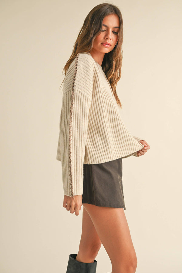 Pull côtelé beige/marron