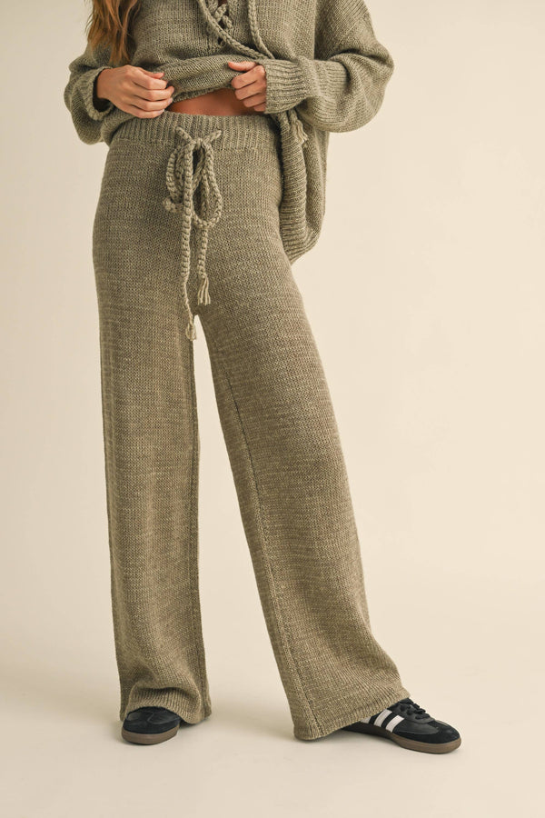 Knitted Pants with Drawstring Olive