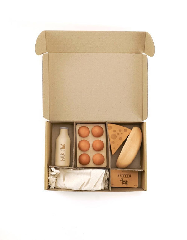 Bauernhofprodukte Spielzeug-Set aus Holz