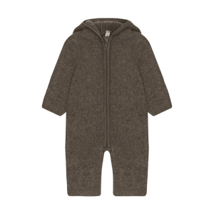 Huttelihut Merino-Overall Pram Suit Ears in Brown Melange, Grössen 68 bis 92