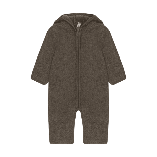 Huttelihut Merino-Overall Pram Suit Ears in Brown Melange, Grössen 68 bis 92