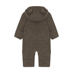 Pram Suit Ears Brown Melange von Huttelihut, Rückansicht des Babyoveralls