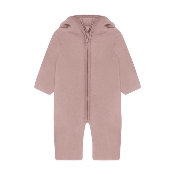 Huttelihut Merino-Overall Pram Suit Ears in Mahogany Rose mit Öhrchen-Kapuze