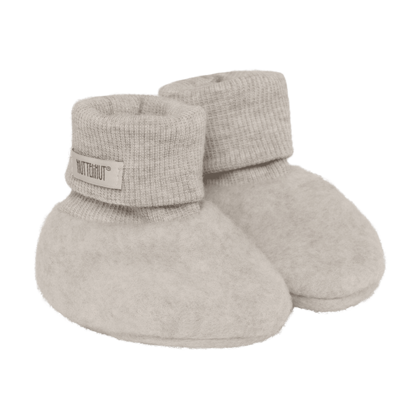 Huttelihut Merino-Babyschuhe Footies in Camel Melange, Grössen 50/56 bis 74/80