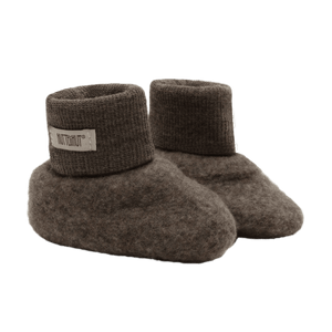 Huttelihut Merino-Babyschuhe Footies in Brown Melange mit breitem Ripprand