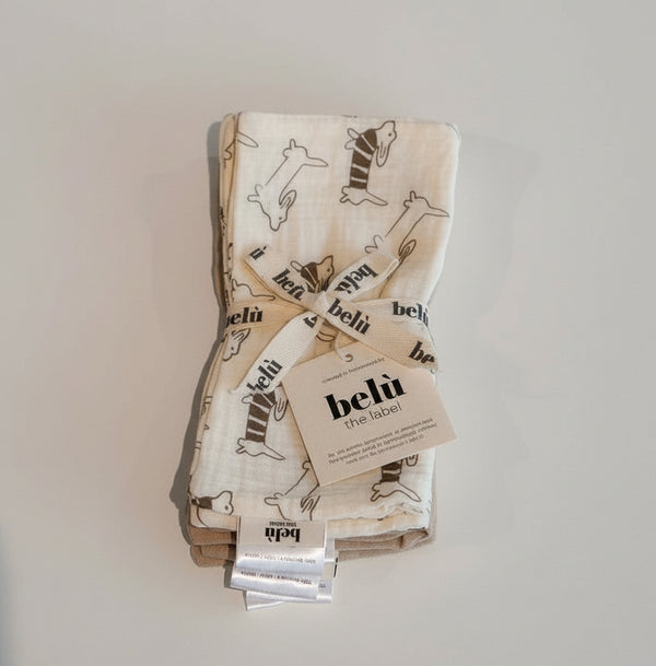 Lot de 5 débarbouillettes en mousseline à motif teckel