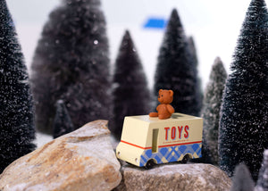 Candylab Teddybär Van, CANDYCAR-Holzauto mit Druckguss-Standfuss