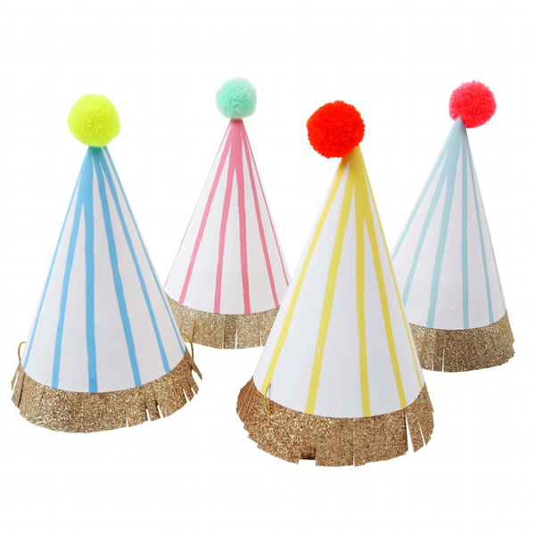 Stripe Pompom Mini Partyhüte (x8)