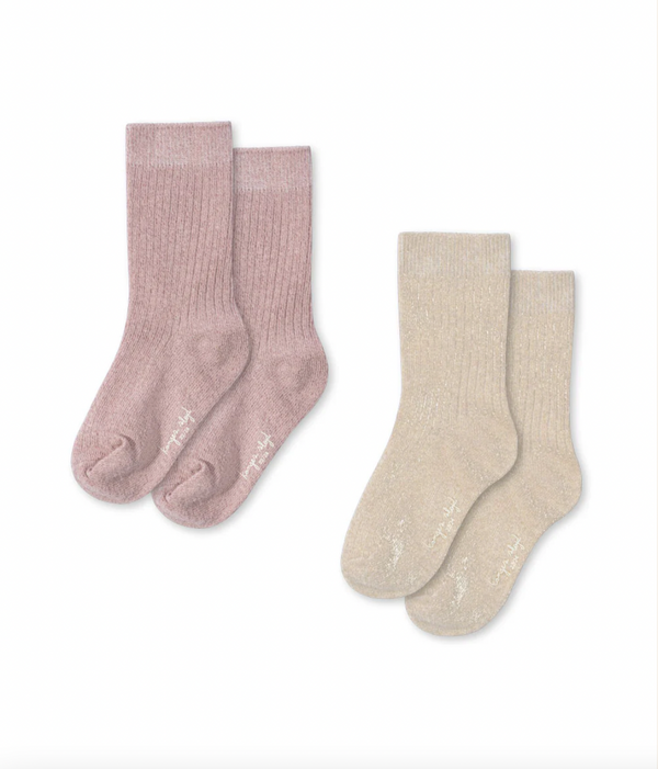 2-Pack Glitter Socks Rose / Off White