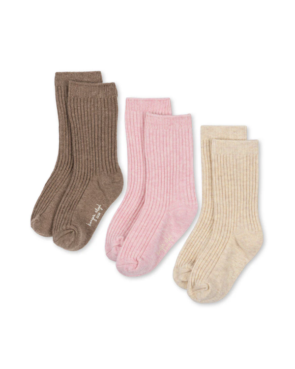 3-Pack gerippte Socken Rose Mix