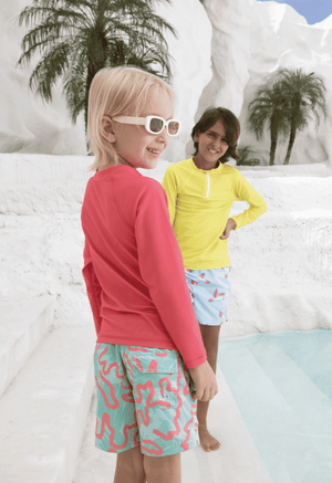 Kindisch UV Shirt Paradise Rot – Rückansicht Kinder-Bademode