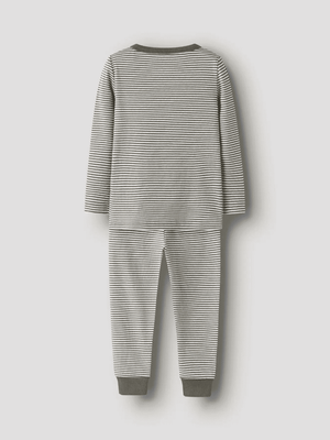 Name it geripptes Pyjama Dusty Olive Stripes, Rückansicht