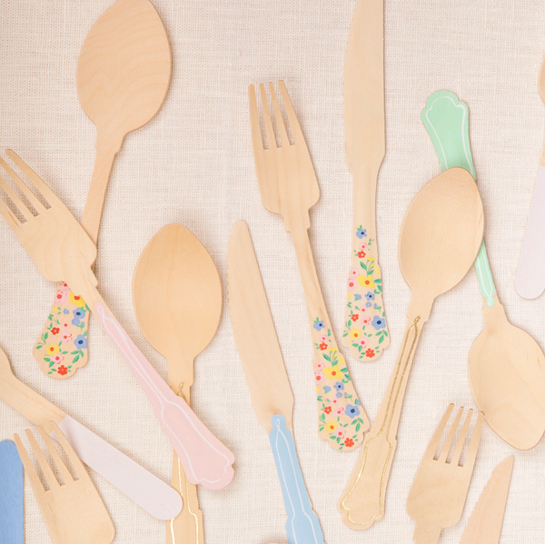 Pastel Wooden Cutlery Elegant (24x)